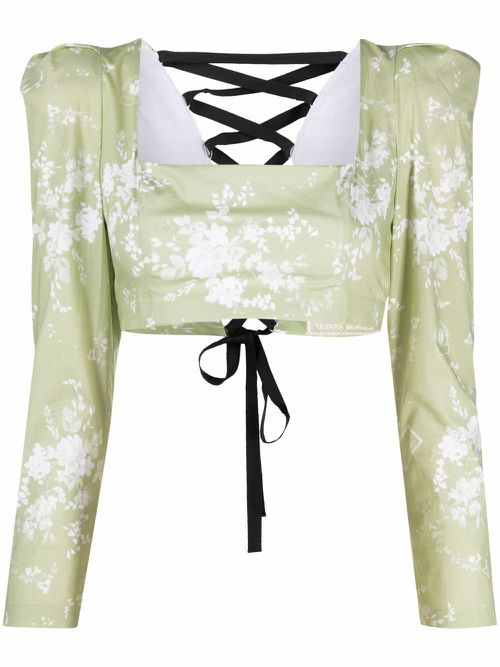 Cropped floral-print blouse - Black