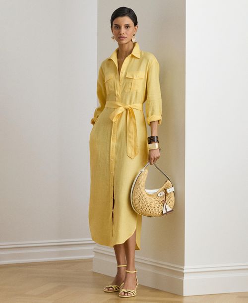 Women's Point Collar Midi Shirt Dress - Lemon Sorbet