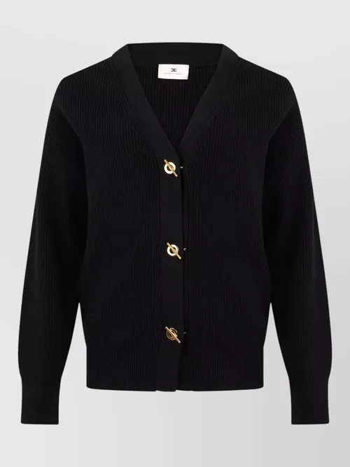 Elisabetta Franchi - shawl collar cardigan relaxed ribbed gold tone