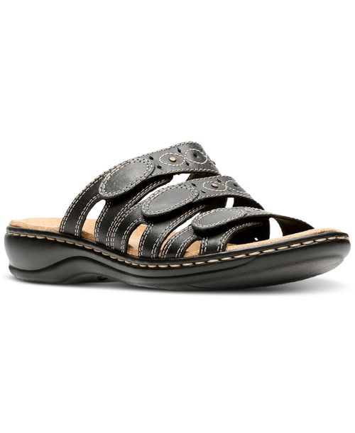 Leisa Cacti Q Triple Strap Slide Sandals - Black Leather