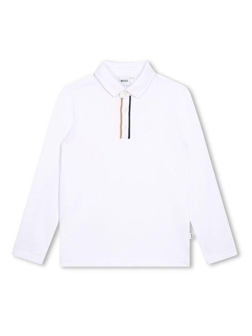 Piqué-weave long-sleeved polo shirt - White