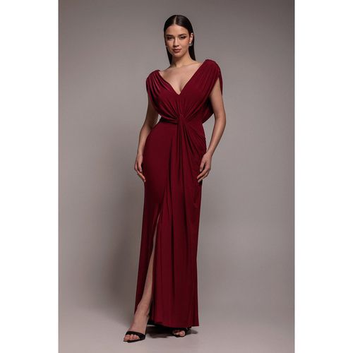 Goddiva Cowl Plunge Draped Mermaid Maxi Dress - Wine