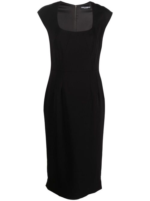 Square-neck tailored midi dress - Black