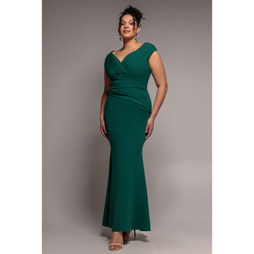 Goddiva Plus Bardot Pleated Maxi Dress - Emerald Green