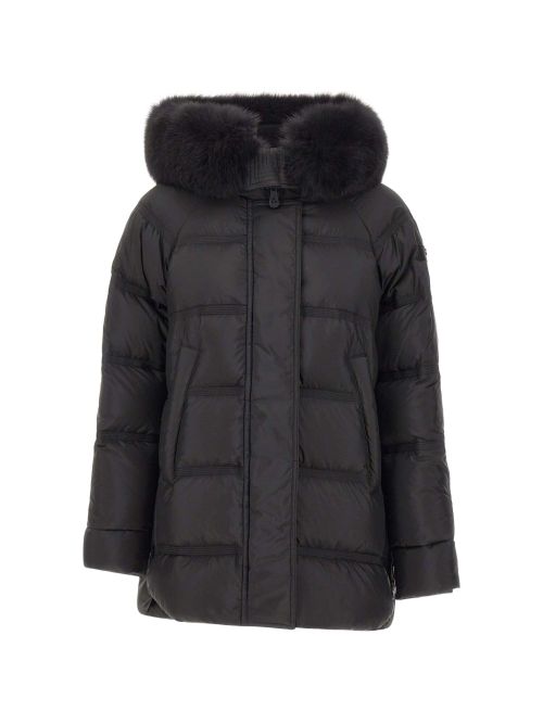 Quilted Fur-Trimmed Down Jacket — Black