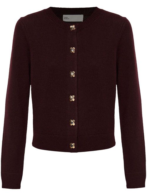Floral-appliqué cardigan - Red
