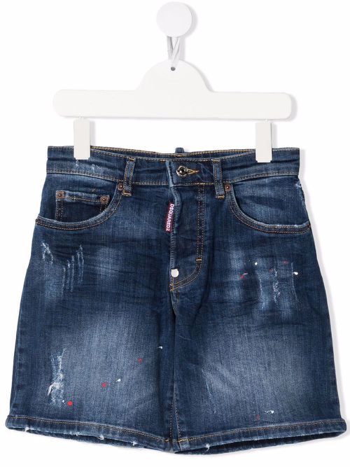 Distressed-finish denim shorts - Blue