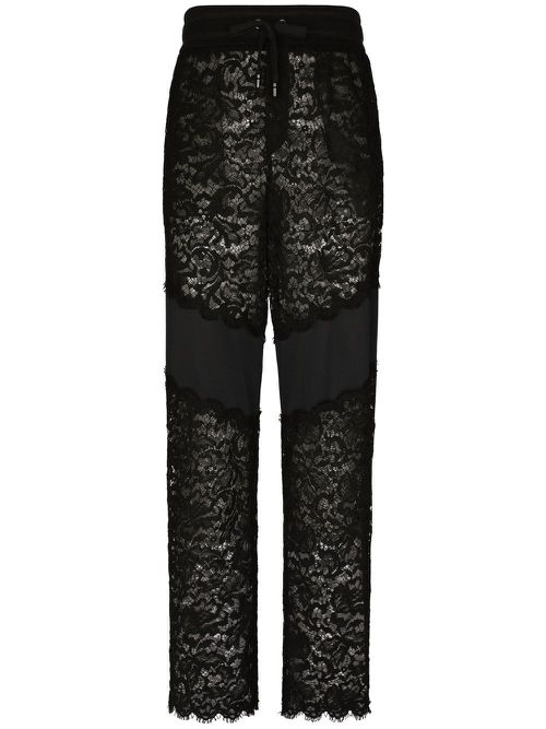 Lace-trim straight-leg trousers - Black