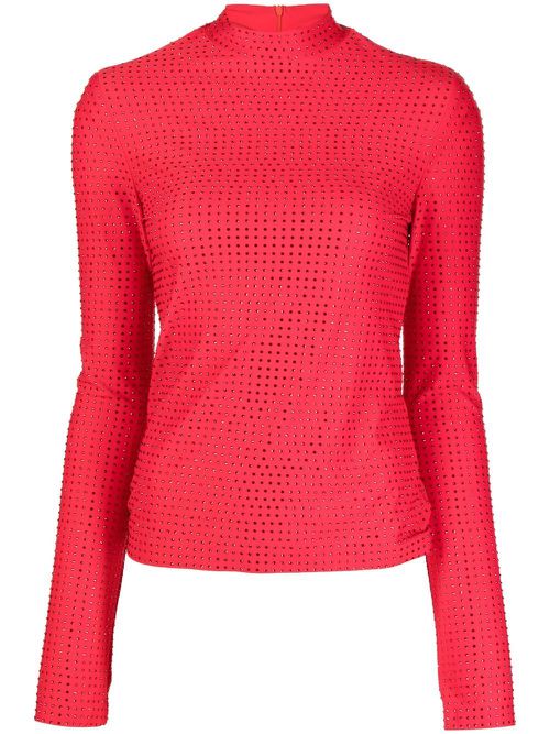 Rhinestone-embellished long-sleeved top - Red