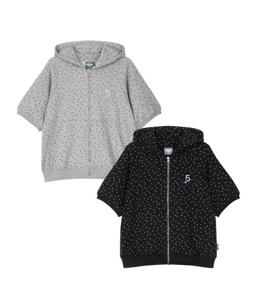 Dot Short Sleeve Hoodie Zip-Up