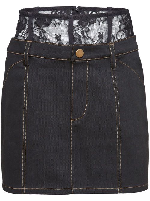 Lace-waistband denim miniskirt - Black