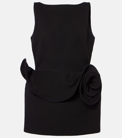 Floral-appliqué ruffled minidress