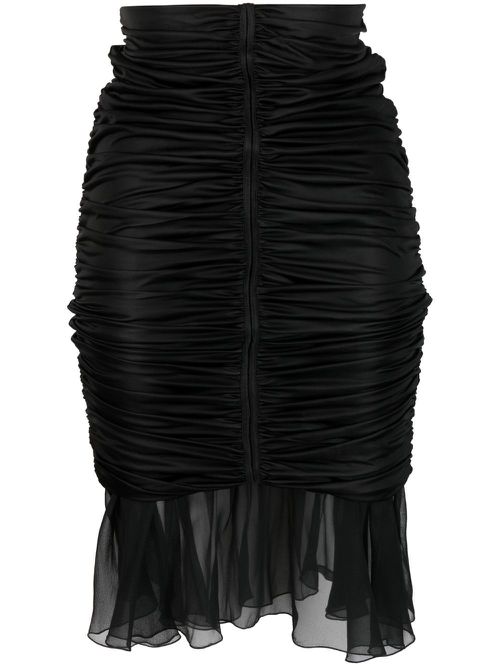 Silk ruched pencil skirt - Black