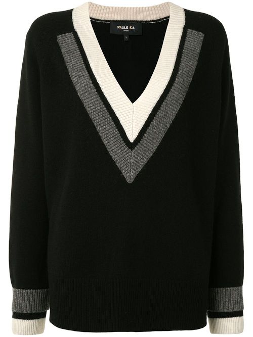 Knitted V-neck panel detail jumper - Black