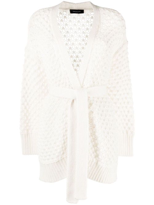 Belted open-knit cardigan - White