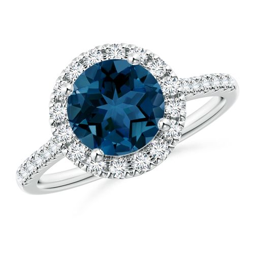 Angara 2.35 Carats Round London Blue Topaz Halo Ring with Diamond Accents in Platinum