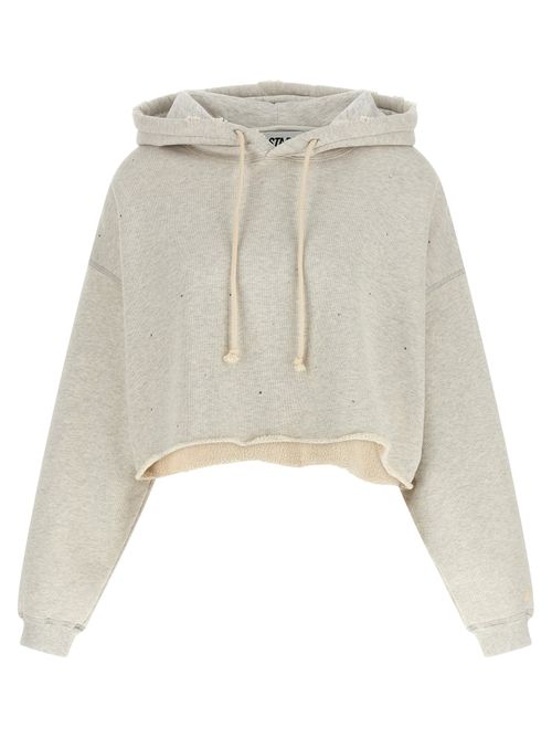 Crystal-Appliqué Cotton Terry Hoodie — Beige