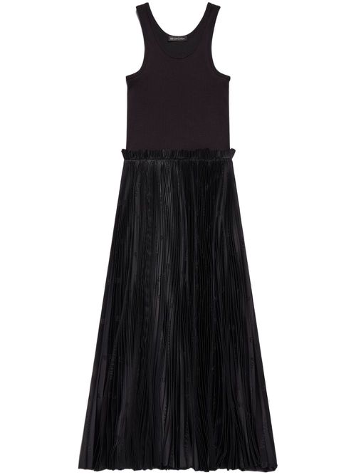 Scoop-neck pleated midi dress - Black