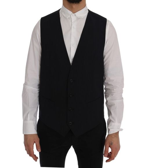 Wool Striped Vest — Black