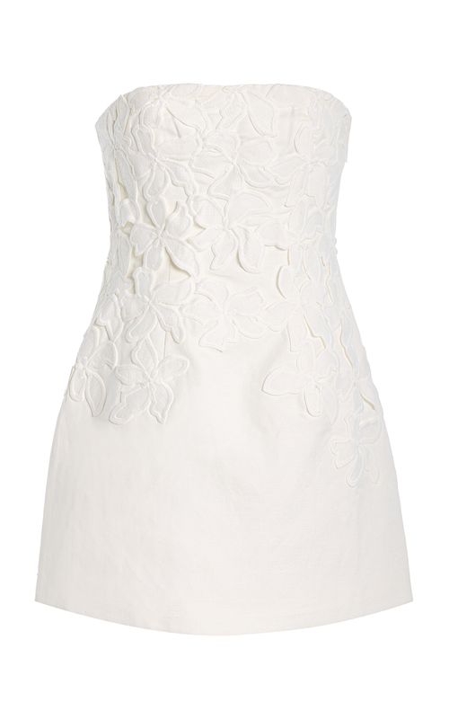 Idette Floral-Appliquéd Linen-Blend Mini Dress - Moda Operandi