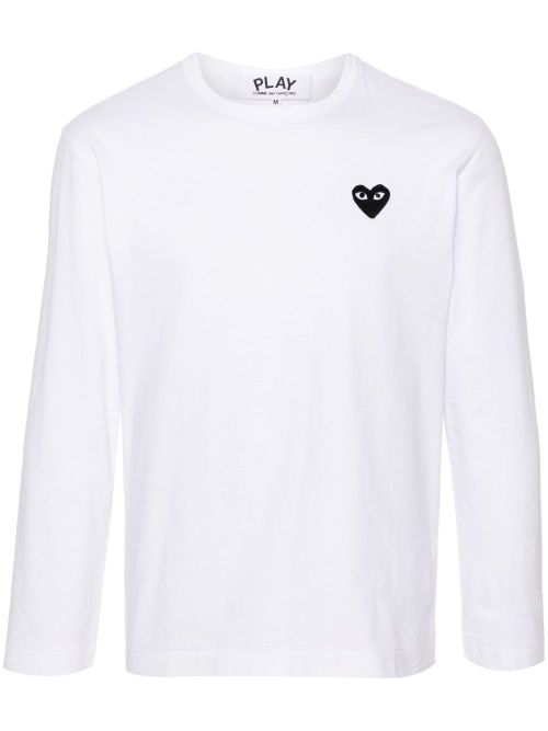 Heart-Embroidered Cotton T-shirt — White