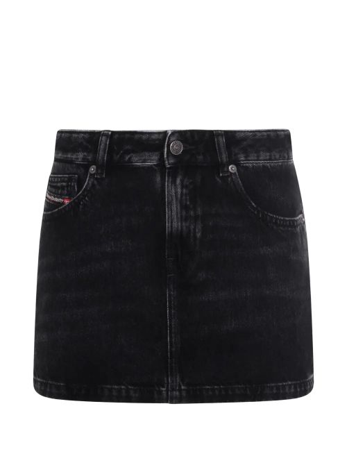 Denim Skirt with Signature Jeans Pocket, Jacron Back Patch, Button & Zip Closure, Five-Pocket Styling