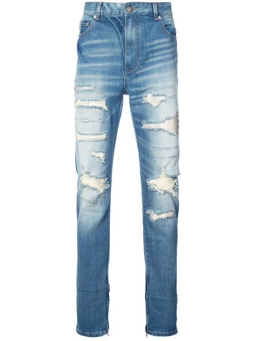 Ripped straight-leg jeans - Blue
