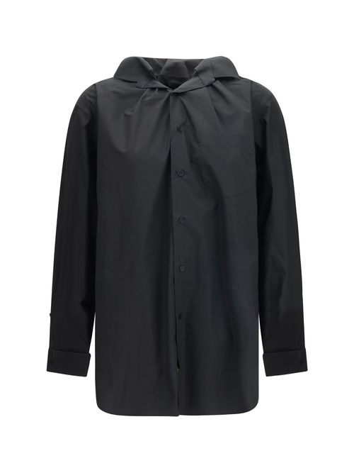 Elasticated Collar Cotton Shirt — Black