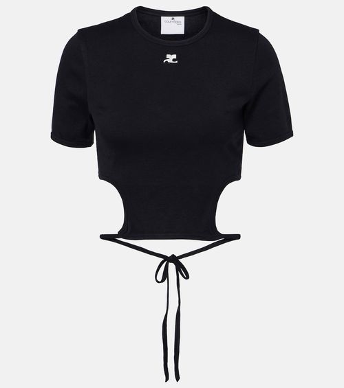 Courrèges Logo cutout tie-back cotton crop top