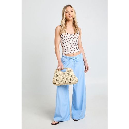 Boohoo Womens Petite Woven Elasticated Waist Drawstring Wide Leg Trouser - Pale Blue