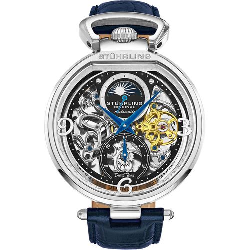 Modena Dual Time Automatic 46mm Skeleton Watch with Leather Band