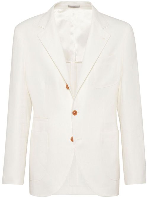 Single-breasted linen blazer - White