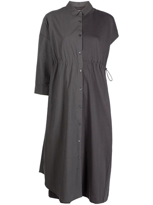 Asymmetric-sleeve shirtdress - Grey