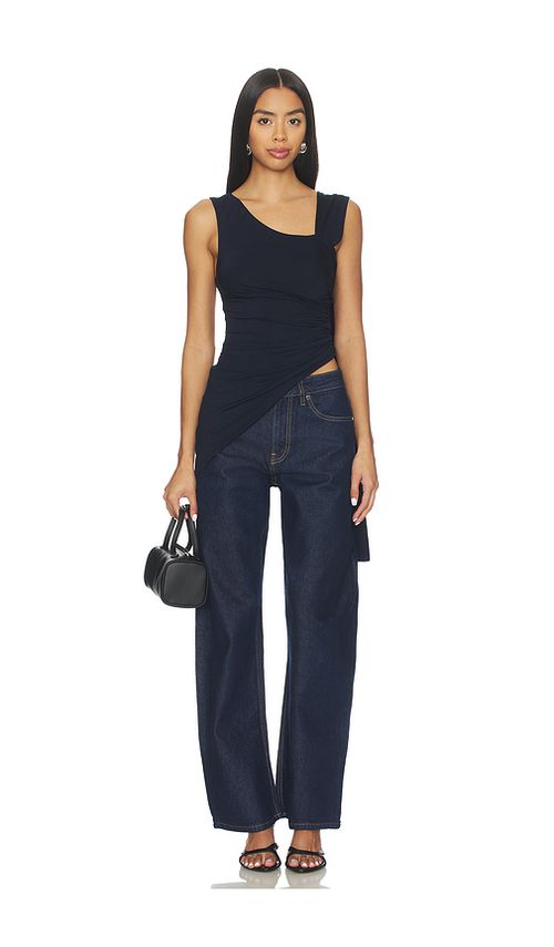 WeWoreWhat One Shoulder Draped Top in Navy. - XL also in L, M