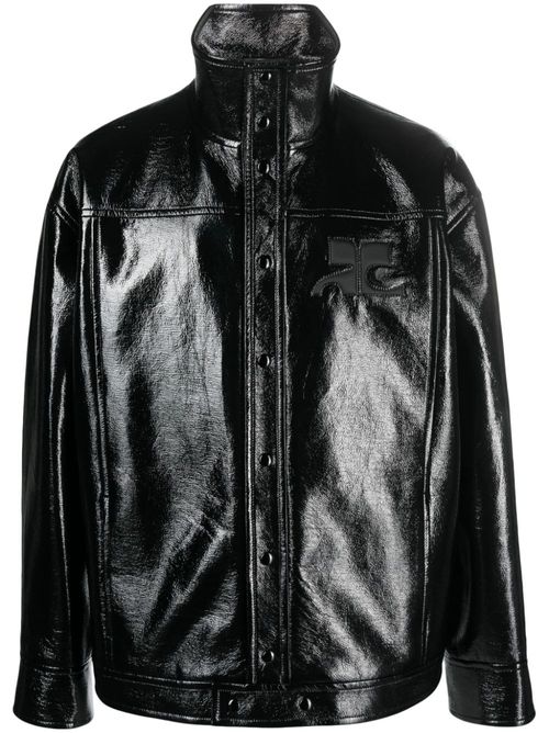 Logo-patch faux-leather jacket - Black