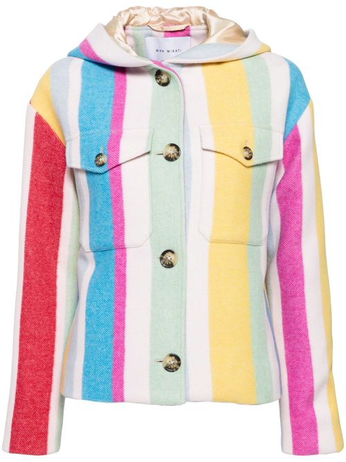 Striped hooded jacket - White