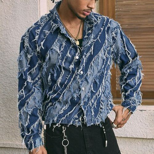 Men's Casual Long Sleeve Jacket With Contrast Color Trim And Front Button Closure, Fa