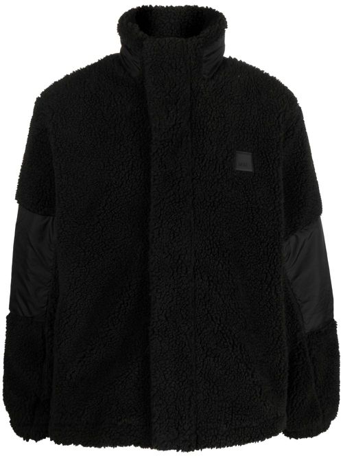 Panelled fleece-texture jacket - Black