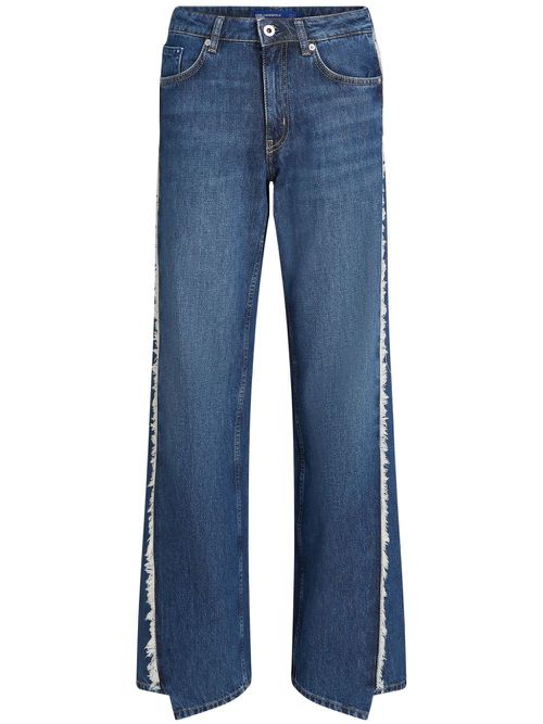 Logo-patch fringed straight-leg jeans - Blue