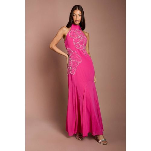Coast Women's Embellished Maxi Dress With Godet Pleats in Hot Pink