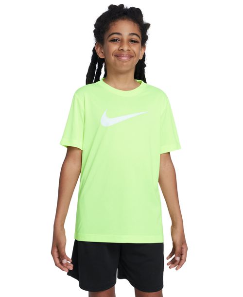 Big Kids' Legend Swoosh-Logo Crewneck Dri-fit T-Shirt - Volt