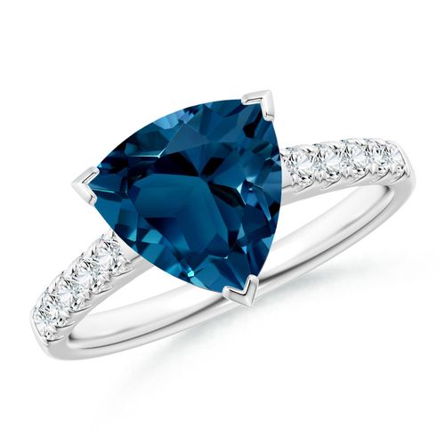 Angara 2.7 Carats V-Prong Set Trillion London Blue Topaz Ring with Diamonds in Platinum