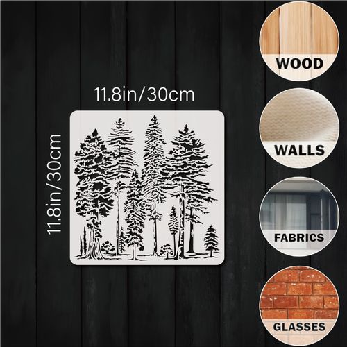 TEMU Reusable Forest Stencil 11.8x10 Inch - Durable Plastic Art Template For Painting, Crafts, And Fabric Decor - Ideal For Canvas, Floor, Wall, And