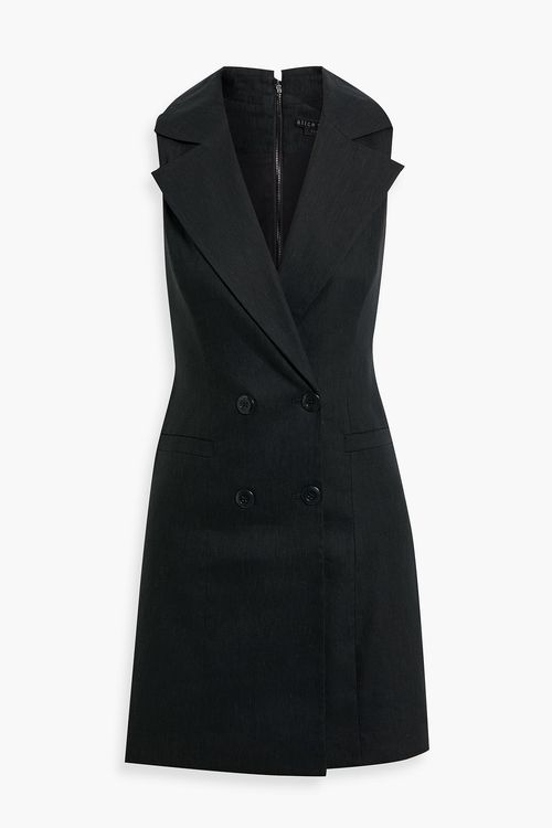 Alice Olivia - Meritt double-breasted linen-blend mini tuxedo dress - Black - US 12