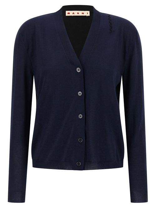 Virgin Wool & Silk Cardigan — Navy