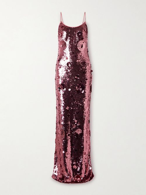 Isis In Fleur De Fleurs Sequined Crepe Maxi Dress - Pink