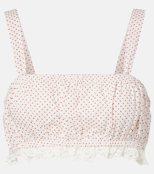 Marlowe lace-trimmed polka-dot cotton crop top