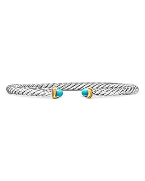Sterling Silver & 14K Yellow Gold Cable Flex Turquoise Bracelet, 4mm