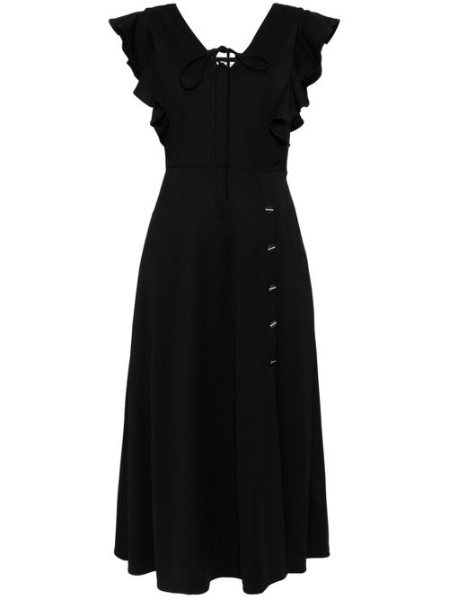 Ruffle-detail V-neck midi dress - Black