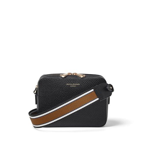 The Camera Crossbody Bag in Black Pebble with Webbing Strap
